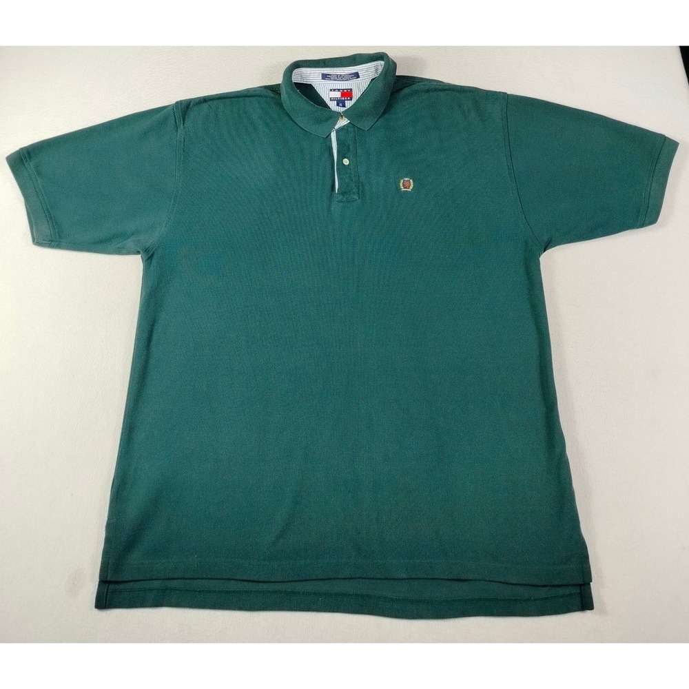 Vintage Tommy Hilfiger Polo Shirt Mens XXL Green Crest Logo 90s Cotton Preppy